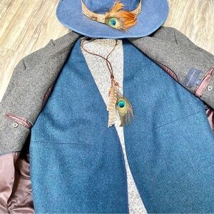Boho Peacock/feather necklace w native/western Navajo/Pendleton/cottage vibe